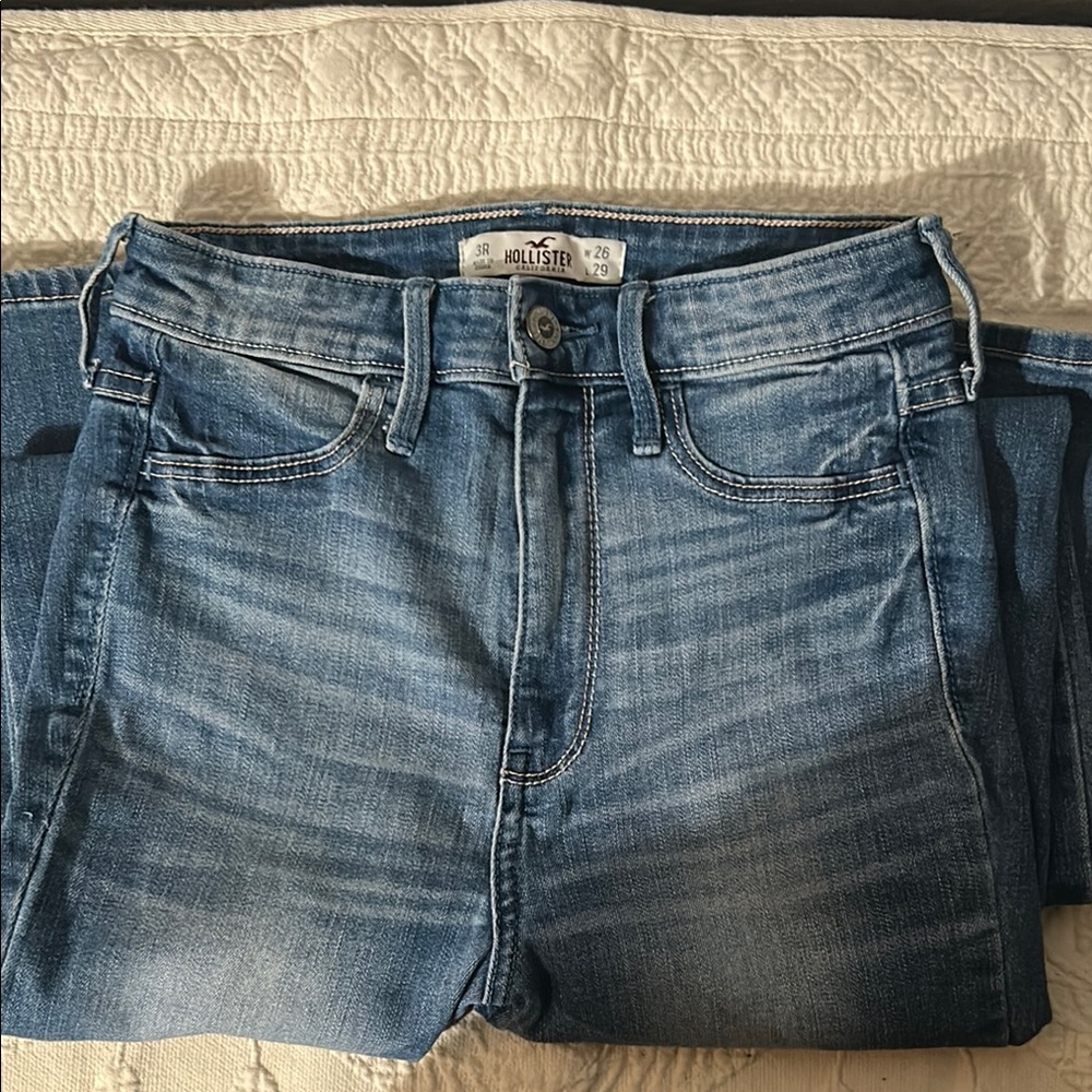 Hollister Blue High Rise Jeans with Distressed Look